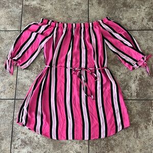 Pink striped sundress. Off the shoulder size L